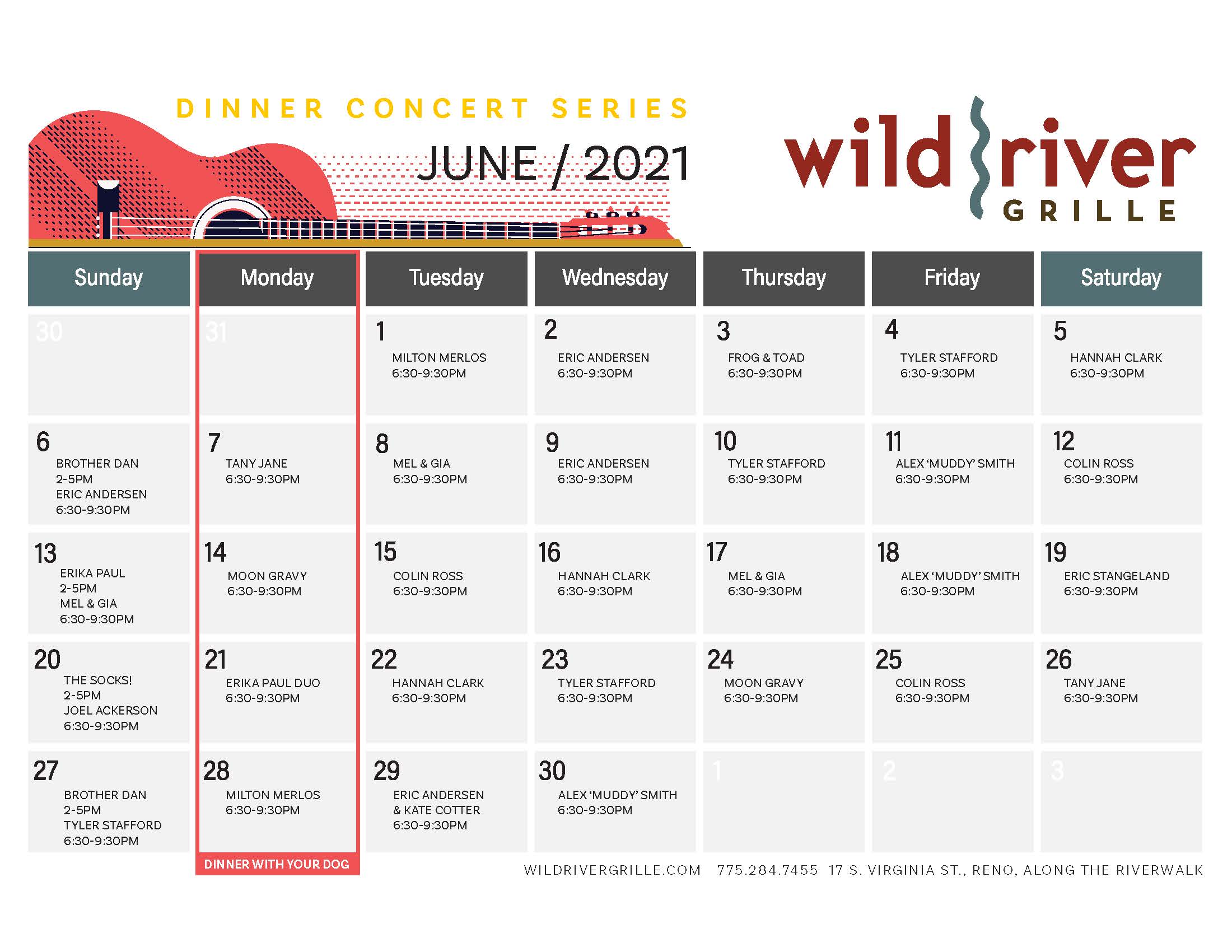 June Summer Dinner Concert Series Calendar